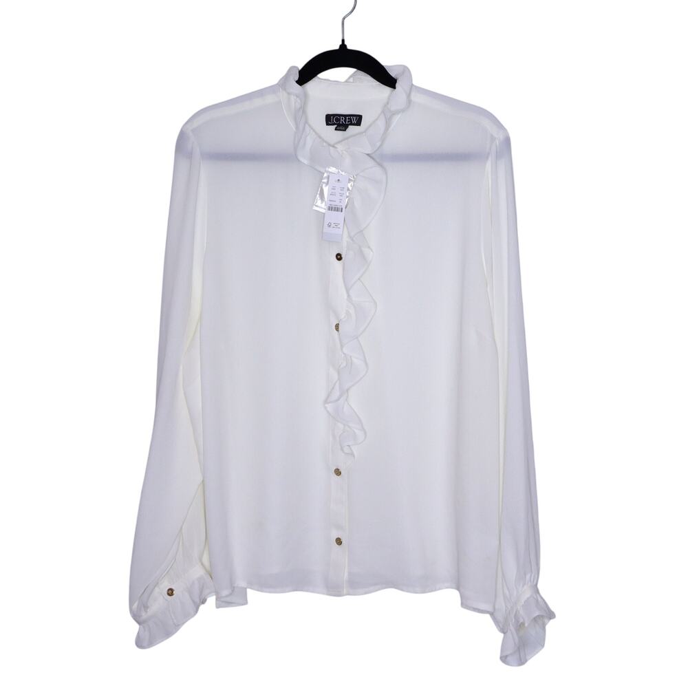 J.CREW Drapey Cottage Top Ivory Button Up Long Sleeve Blouse Women's 20/US 2X